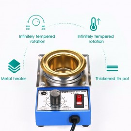 150W 220V 50mm 500g Mini Lead Free Soldering Pot Titanium Coating Stainless Steel Solder Pot Compact Temperature Adjustable Solder Bath for Welding and Soldering