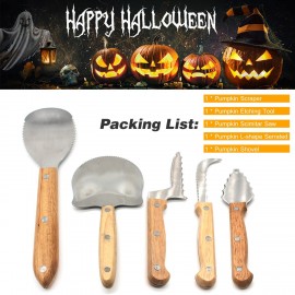 Pumpkin Carving Kit for Halloween Jack-O-Lanterns Cutting Sculpting Tools 5 Pieces Stainless Steel Carve Sculpt Tools Set