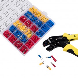 Wire Terminals Crimping Tool Insulated Ratcheting Crimper Kit of AWG22-14 with 500PCS Male and Female Spade Connectors