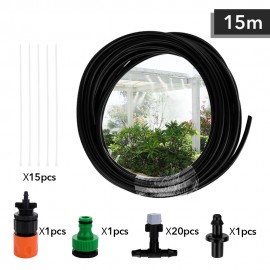 15m Adjustable Misting Cooling Irrigation System Watering Kit Hose Nozzle Plug Connecter Fittings with 20 Orange Nozzles Garden Patio Waterring for Outdoor Swimming Pool Tee Joints